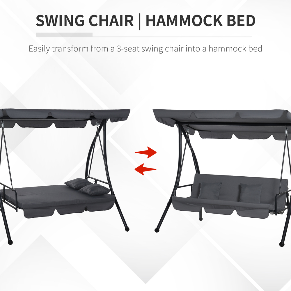 Outsunny 3 Seater 2 in 1 Dark Grey Convertible Swing Chair and Bed Image 6