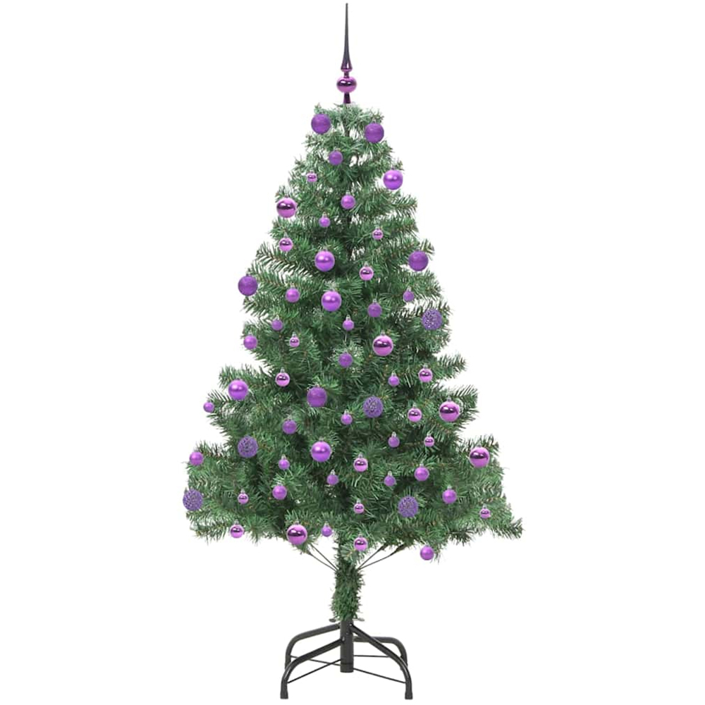 vidaXL Pre-Lit Lilac Baubles Green Artificial Christmas Tree 6ft Image 4
