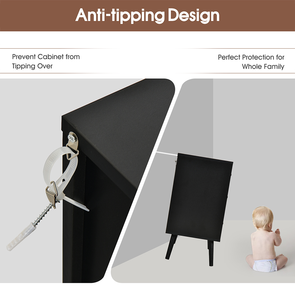 Costway Single Door 3 Drawer Rustic Brown Storage Cabinet Image 7