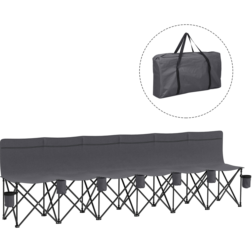 Outsunny 6 Seater Charcoal Grey Folding Camping Bench with Cup Holder Image 3