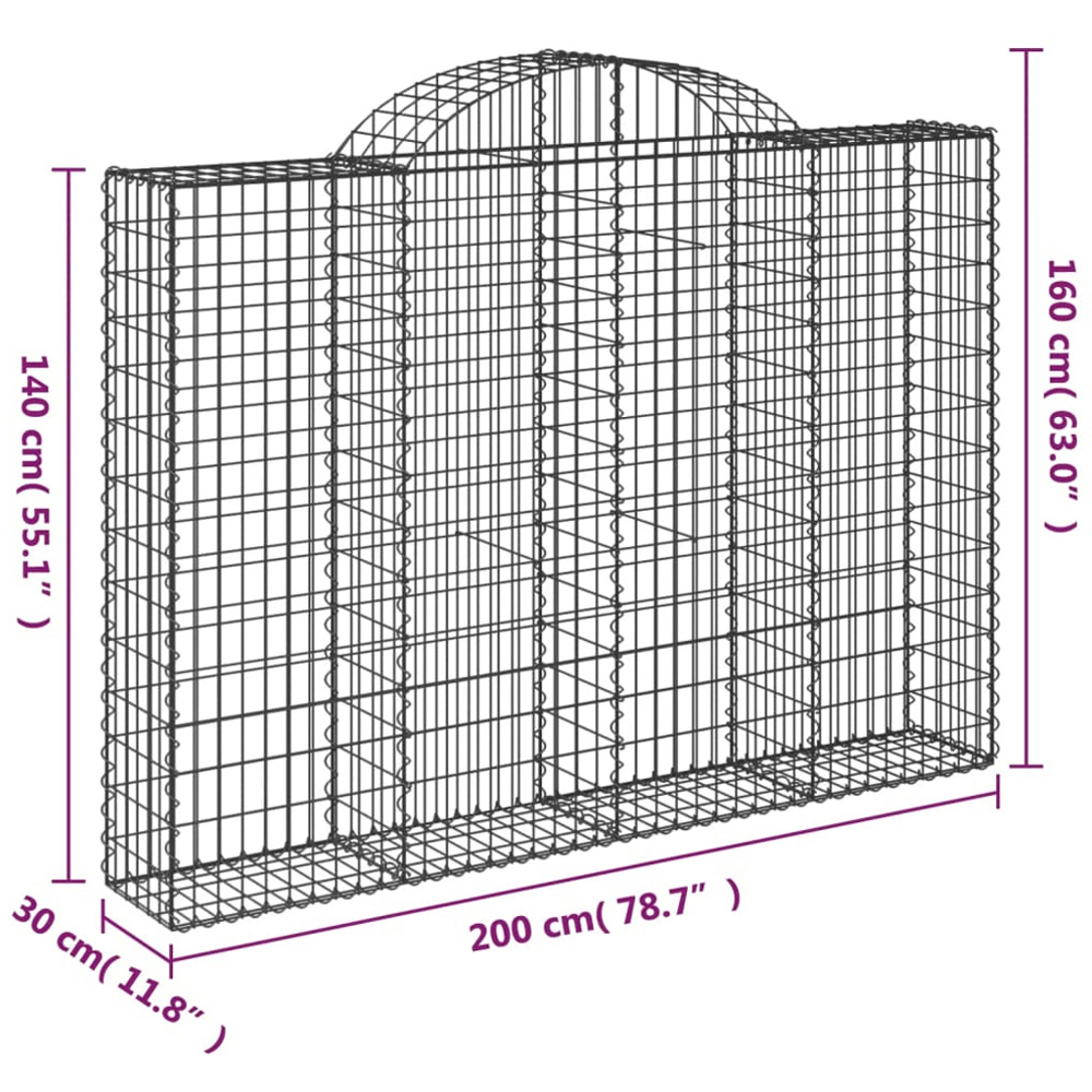 vidaXL Silver Galvanised Iron Arched Gabion Basket 140/160 x 30 x 200cm 2 Pack Image 5
