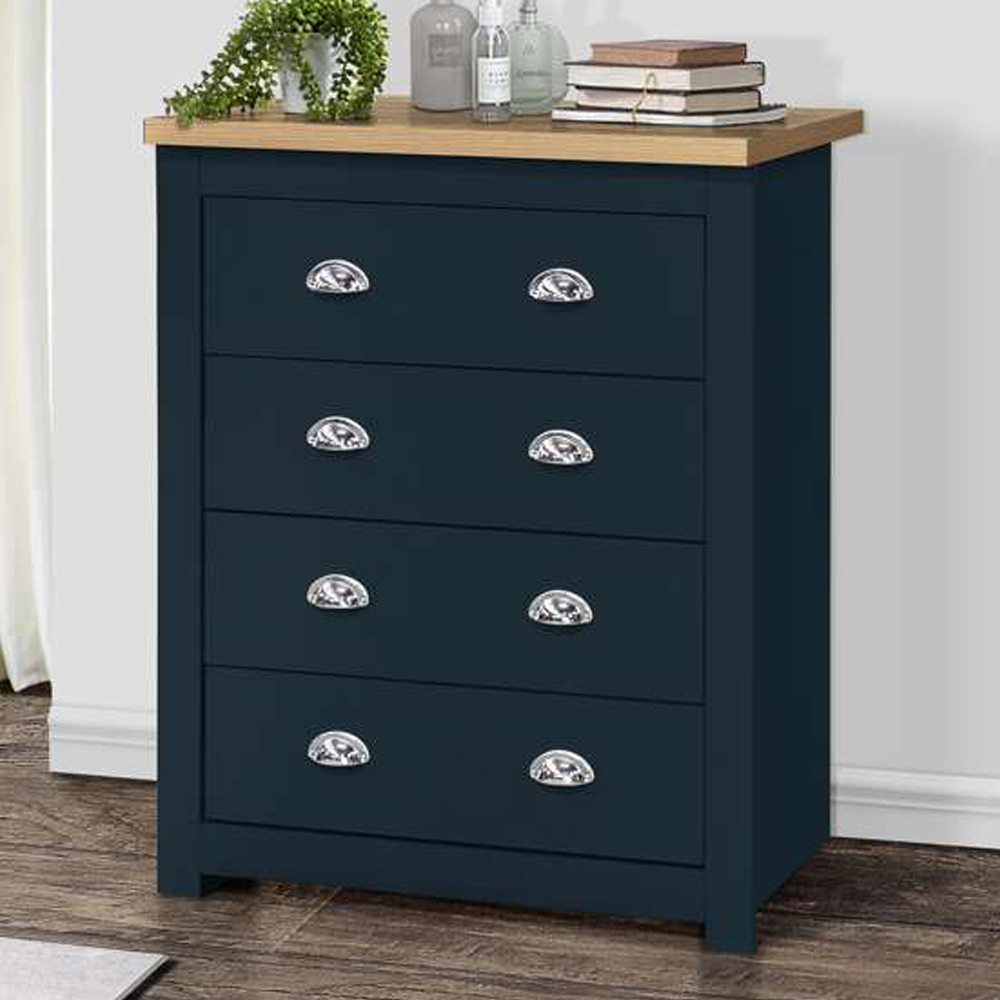 Highgate 4 Drawer Navy and Oak Chest of Drawers Image 1
