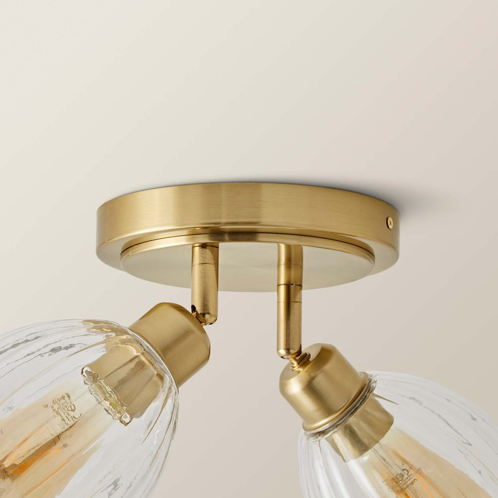 ValueLights Cheltenham Ribbed Shades 2 Way Brushed Gold Adjustable Ceiling Spotlight with Bulbs Image 3