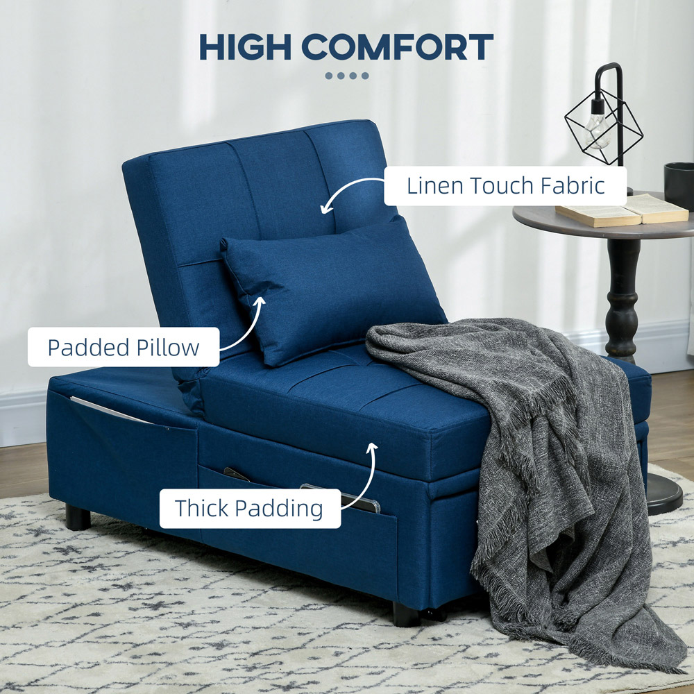 Portland Single Sleeper Blue Linen Touch Recliner Chair Bed Image 5
