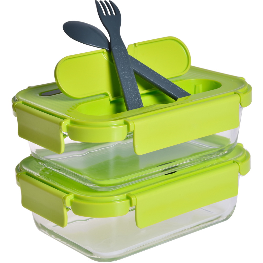 Waterside Set of 2 Glass Food Lunch Container with Cutlery Image 1
