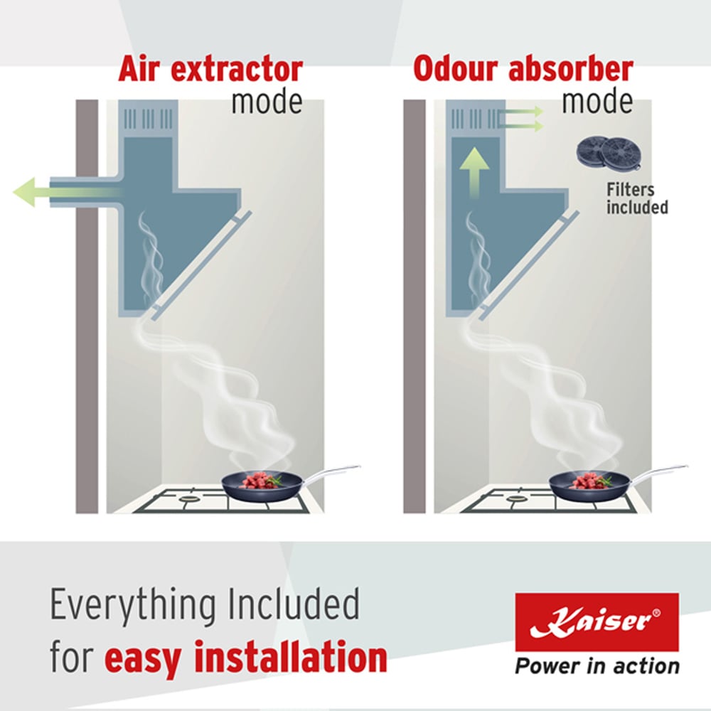 Kaiser Avantgarde Pro Black Glass 70cm Eco Wall Mounted Cooker Hood Image 2