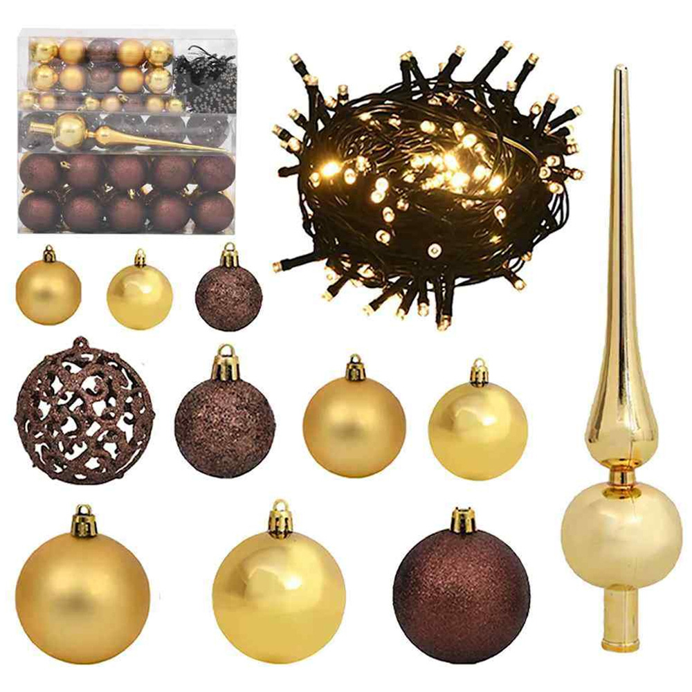vidaXL Green Snow Flocked Artificial Christmas Tree with Pinecones LEDs Bronze Gold Ornaments 6ft Image 3