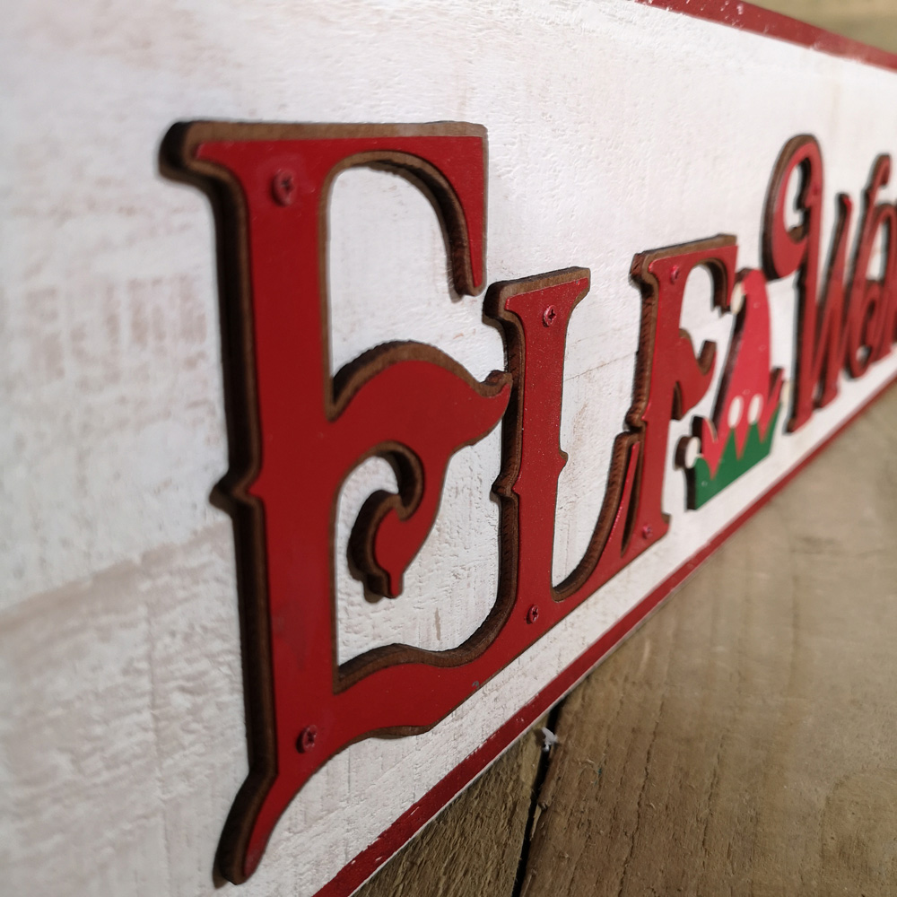 Samuel Alexander Red and White Washed Wooden Christmas Elf Workshop Sign Board 92cm Image 6