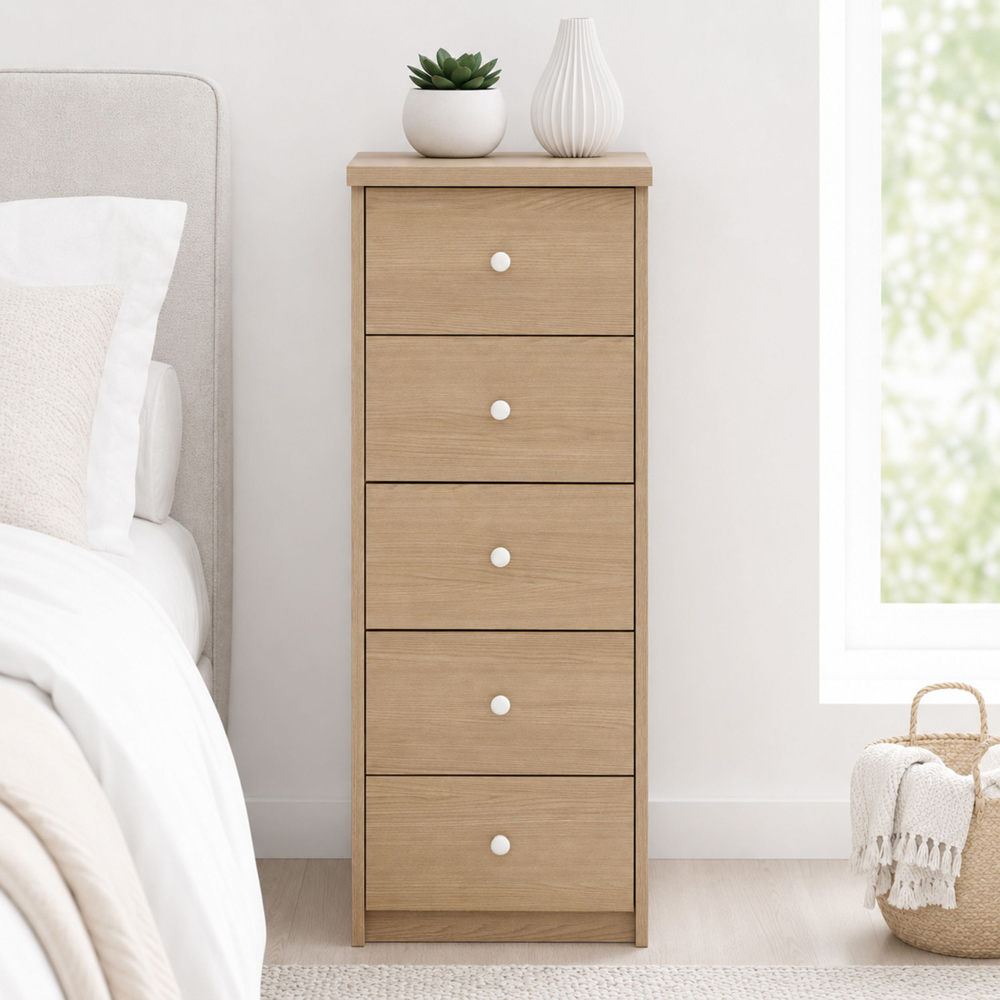 Core Products Freya 5 Drawer Smoked Oak Foil Finish Narrow Chest of Drawers Image 5