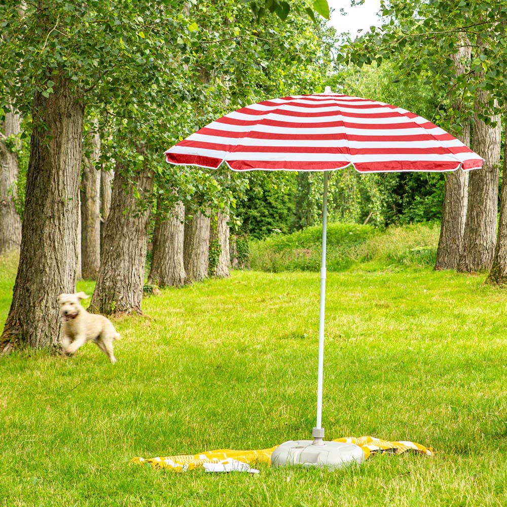 Harbour Housewares Red Stripe Metal Beach Parasol with White Fillable Base 1.8m Image 2