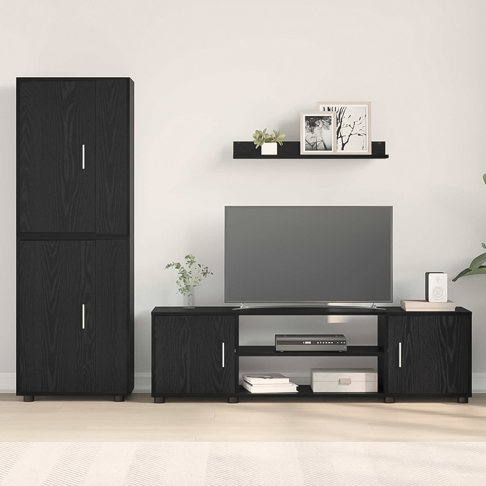 vidaXL Black Oak Wall Mounted 4 Piece TV Cabinet Set Image 1