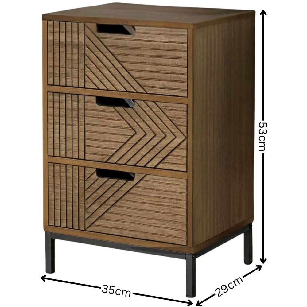 Home Source Mundesley 3 Drawer Geometric Wooden Bedside Table Image 7