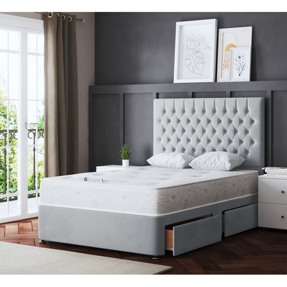 DS Living Seraphine King Size Silver Upholstered Panel Divan Bed with 2 Drawer Image 5