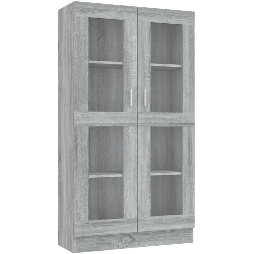 vidaXL 2 Glass Door Grey Sonoma Vitrine Cabinet Image 2