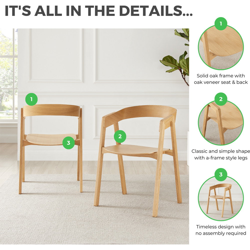 Furniturebox Luna Set of 2 Oak and Veneer Dining Chair Image 8