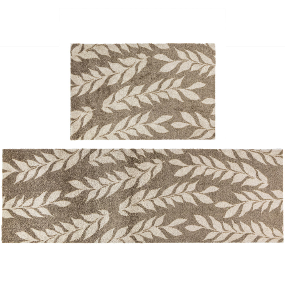 JVL Mega Brown Leaves Latex Backed Door Mat and Runner Set Image 1