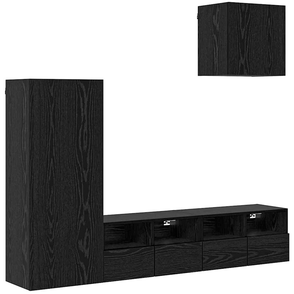 vidaXL 6 Door 4 Shelf Black Oak TV Wall Unit Set of 4 Image 2