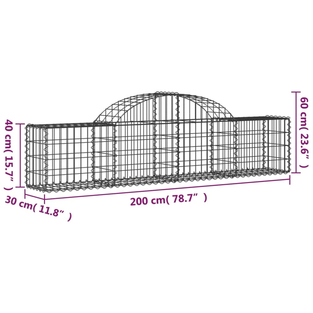 vidaXL Silver Galvanised Iron Arched Gabion Basket 200 x 30 x 40/60cm 15 Pack Image 5