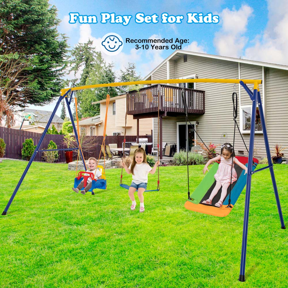 Costway Blue and Yellow Swing Set with Carbon Steel Swing Frame Image 2