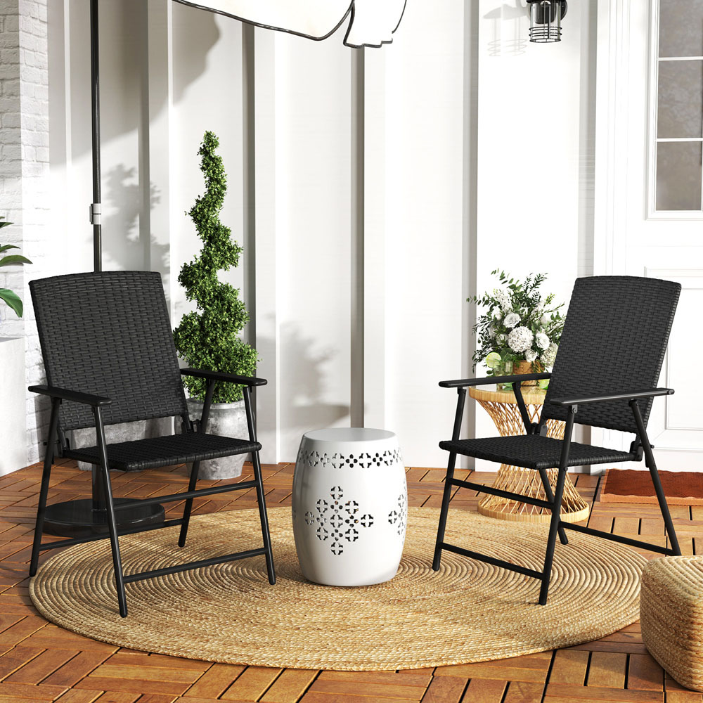 Outsunny 2 Seater Black Foldable Rattan Chair with Armrest Image 1