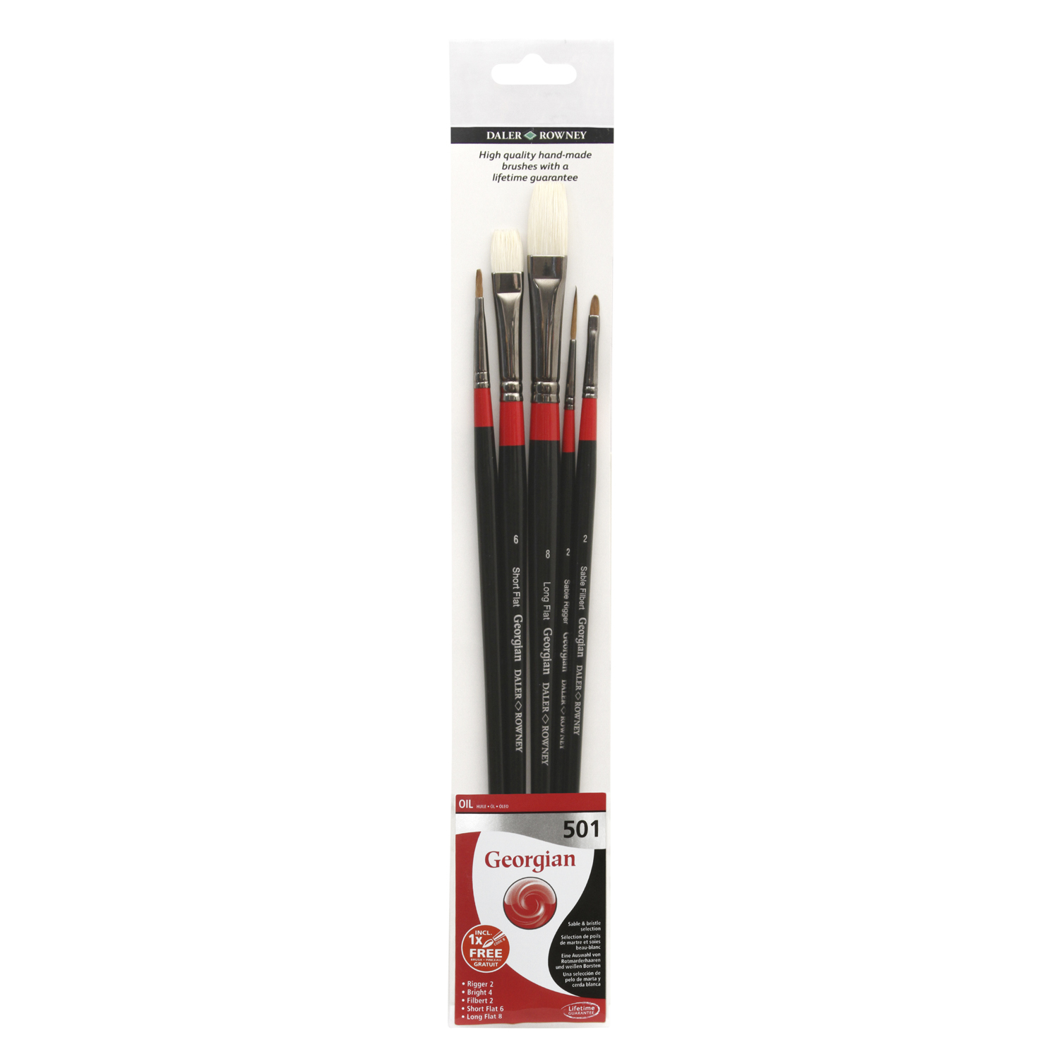 Pack of 5 Daler-Rowney Georgian Long Handle 501 Brushes Image