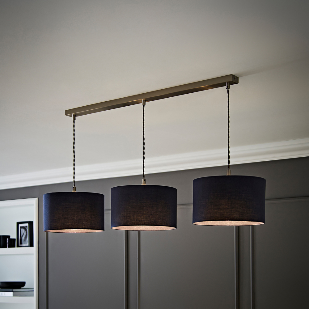 ValueLights Reni Navy Drum Shade 3 Drop Bar Chrome Diner LED Ceiling Pendant Light Image 2