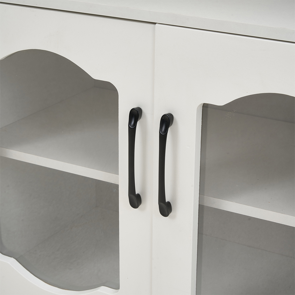 Living and Home 2 Door 2 Shelf White Glass Panel Sideboard Image 6
