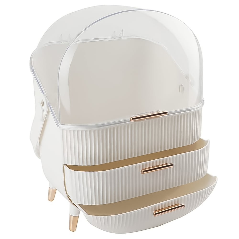 Alivio 2 Drawer White Portable Round Makeup Storage Organiser Image 1