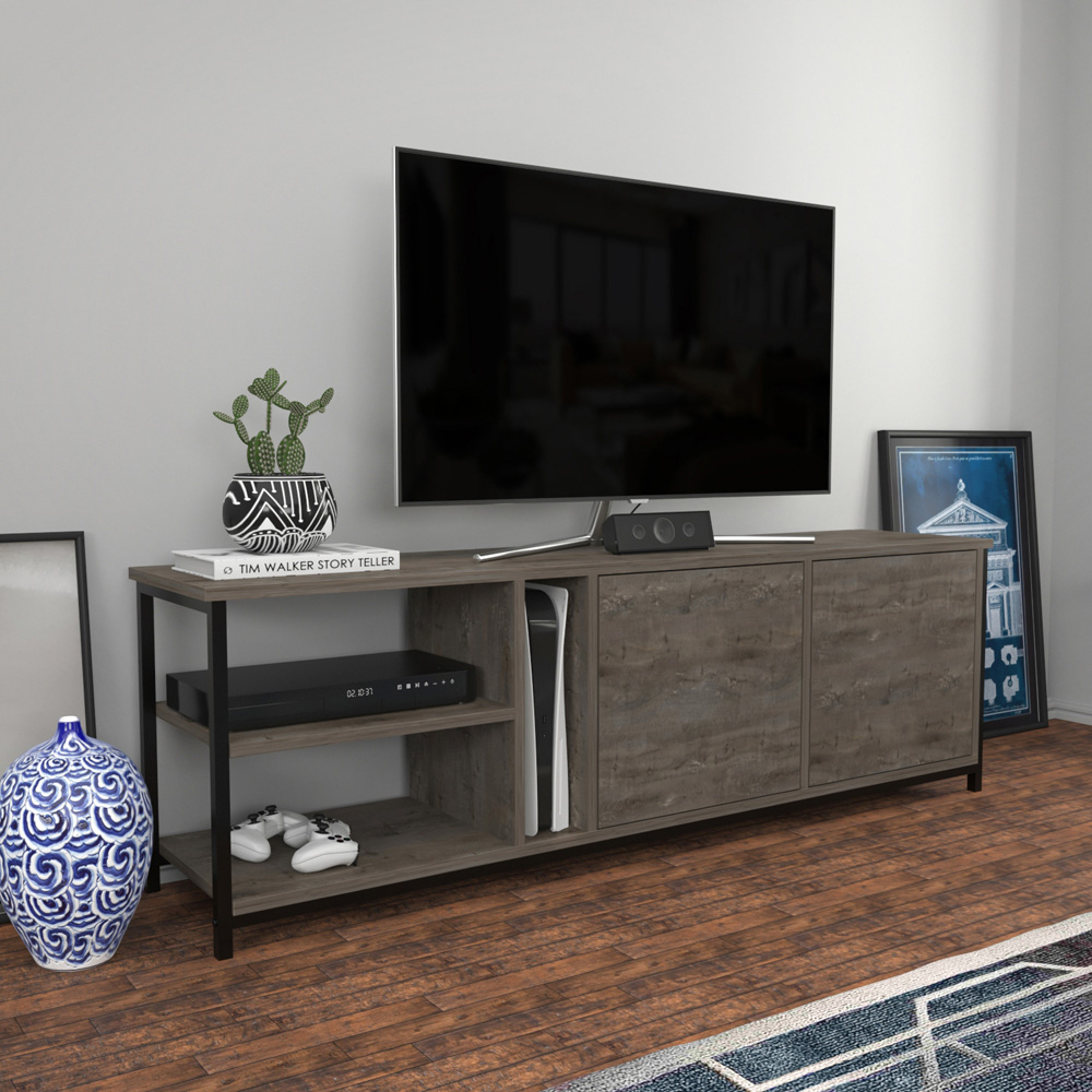 Decorotika Primrose 2 Door 3 Shelf Black Wenge TV Stand for 72 inch TV Image 5