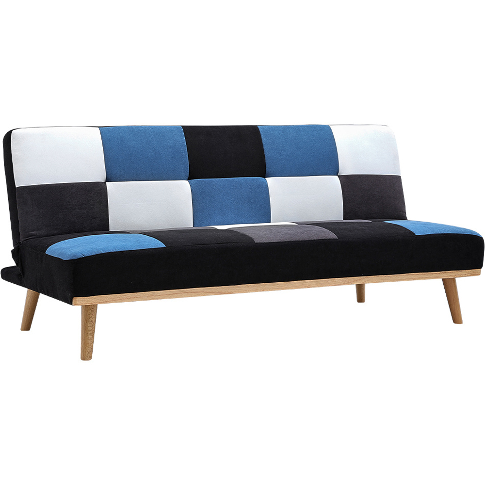 H&O Direct 3 Seater Blue and Multicolour Checkered Sofa Bed Image 2