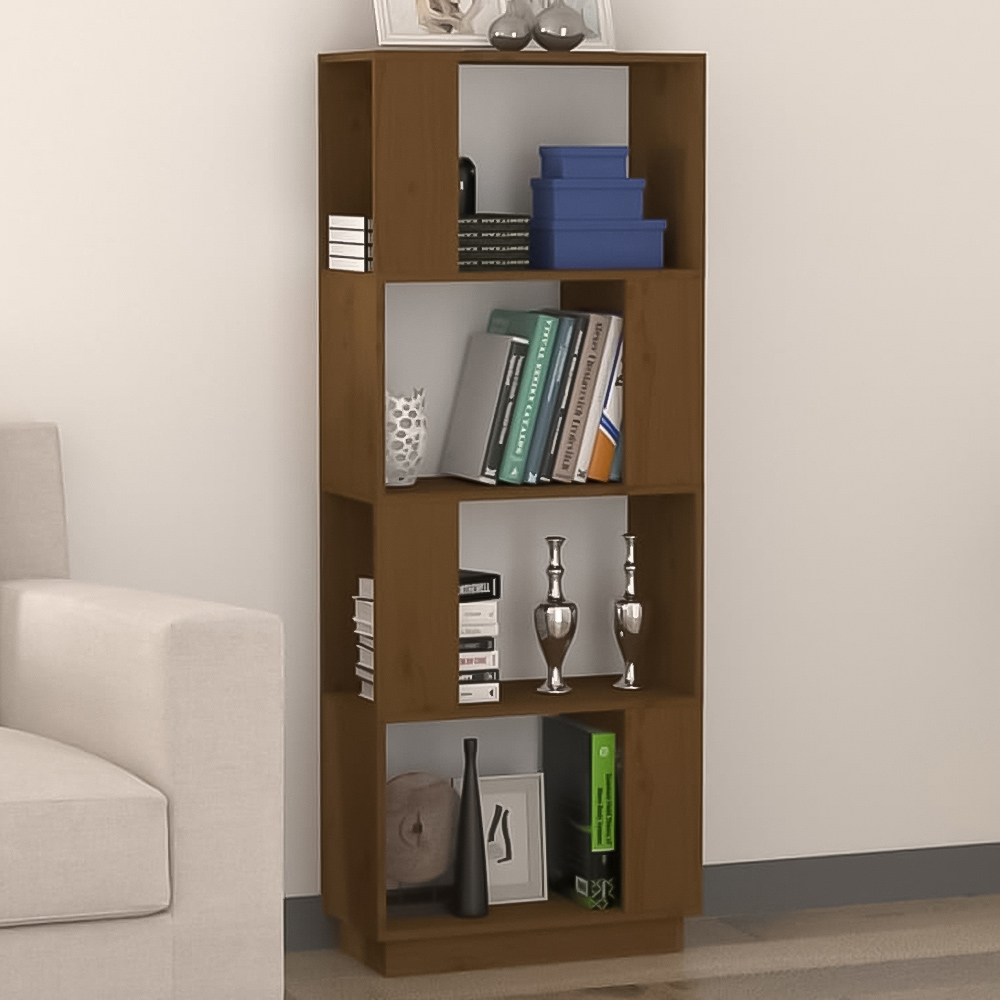 vidaXL 4 Shelf Honey Brown Pine Wood Bookcase Image 1