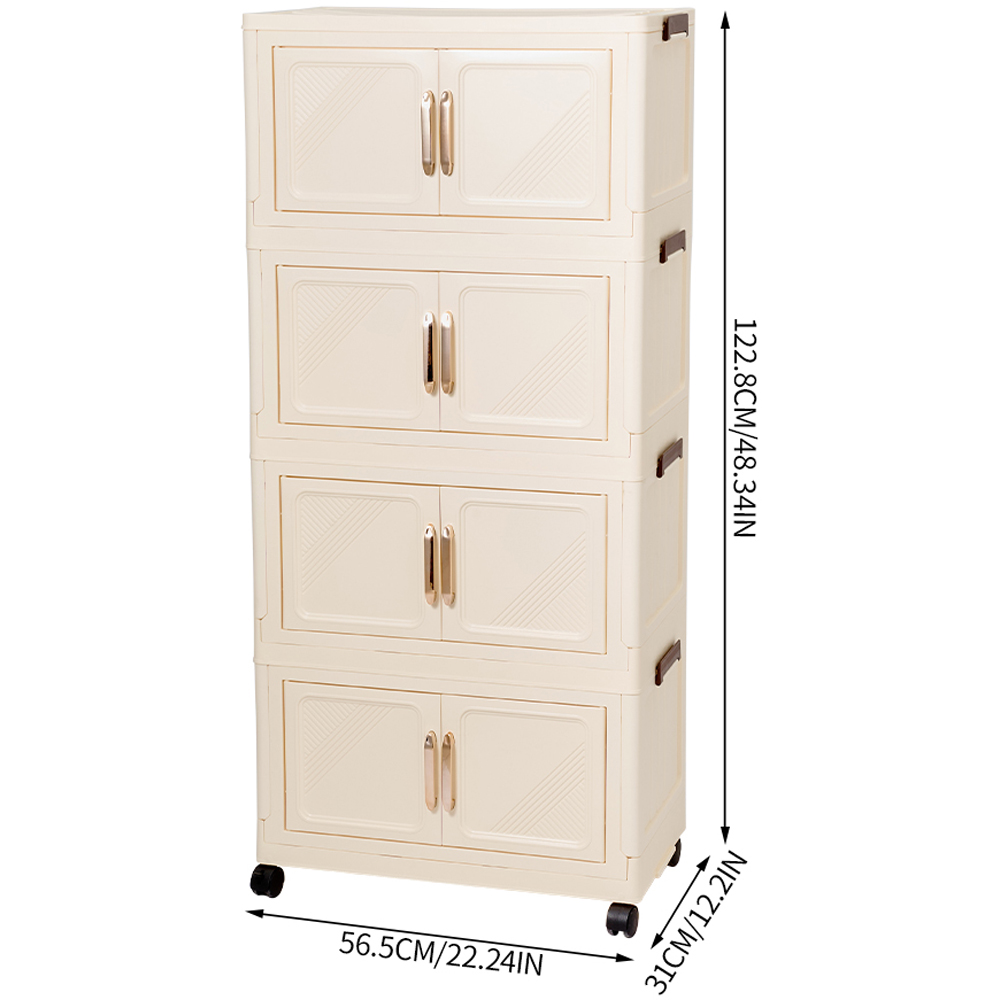 Living and Home 8 Door Cream Foldable Rolling Storage Cabinet Image 8
