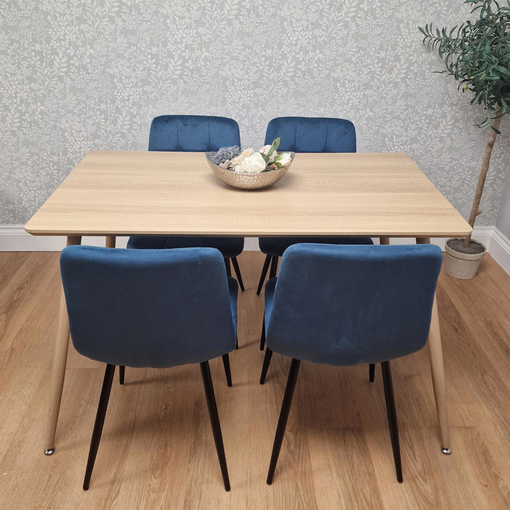 Kosy Koala 4 Seater Velvet Wooden Oak Effect Dining Set Blue Image 5