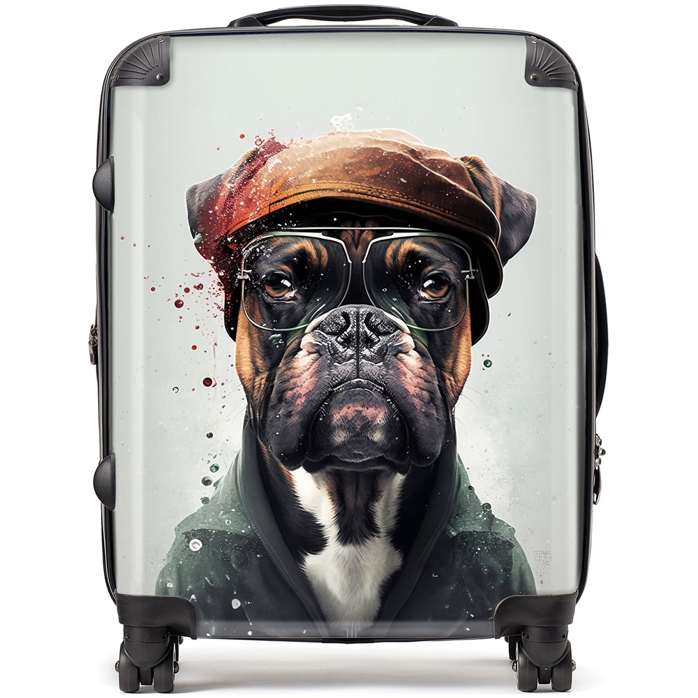 Warren Reed Designer Large Splashart Boxer Dog with Hat Suitcase Image 1