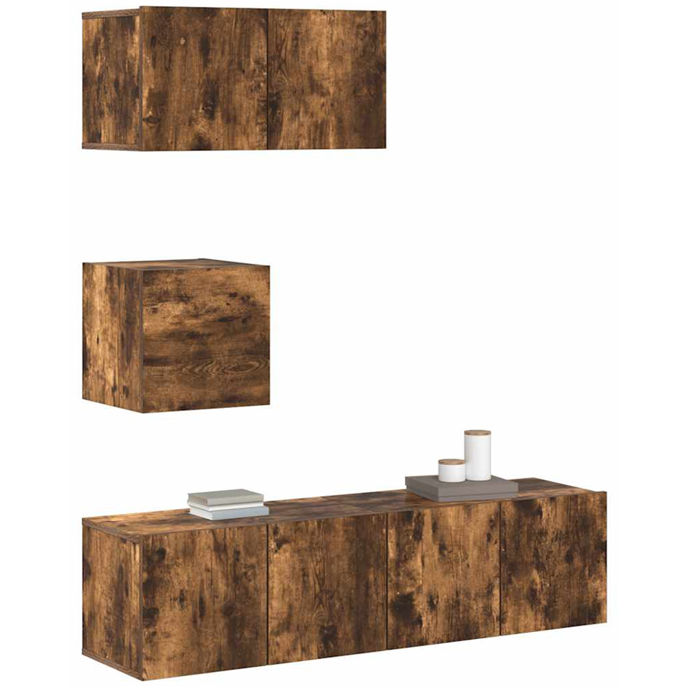 vidaXL 7 Door Smoked Oak Wall Mounted TV Cabinet 4 Piece Image 4