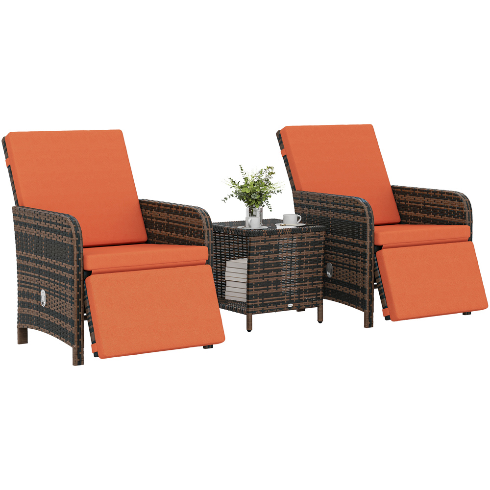 Outsunny 2 Seater Orange PE Rattan Recliner Bistro Set Image 2