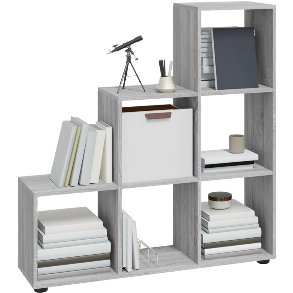 vidaXL 6 Shelf Grey Sonoma Staircase Bookcase Image 3