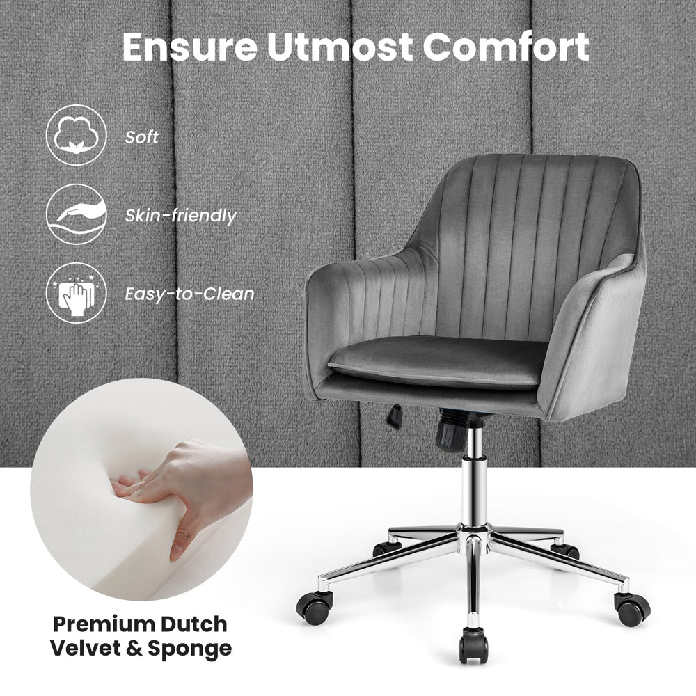 Costway Grey Velvet Adjustable Office Chair Image 6