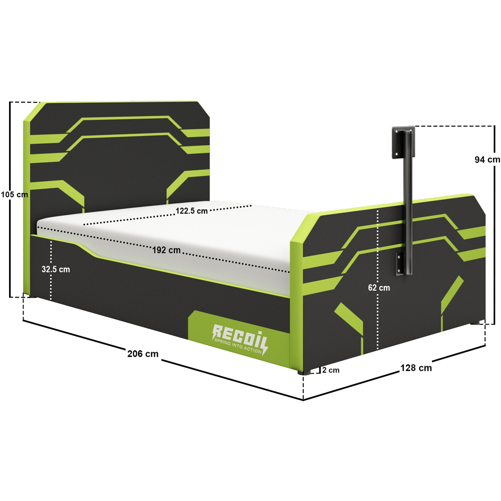 Recoil Alister Small Double Black and Green Side Lift Ottoman Bed with TV Support Image 7