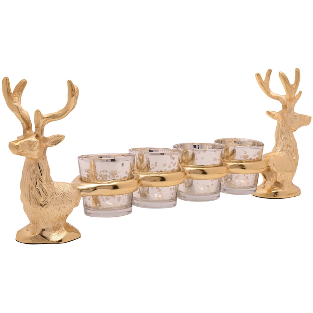 The Seasonal Gift Co Gold Metal Stag Reindeer Tealight Holder Image 2