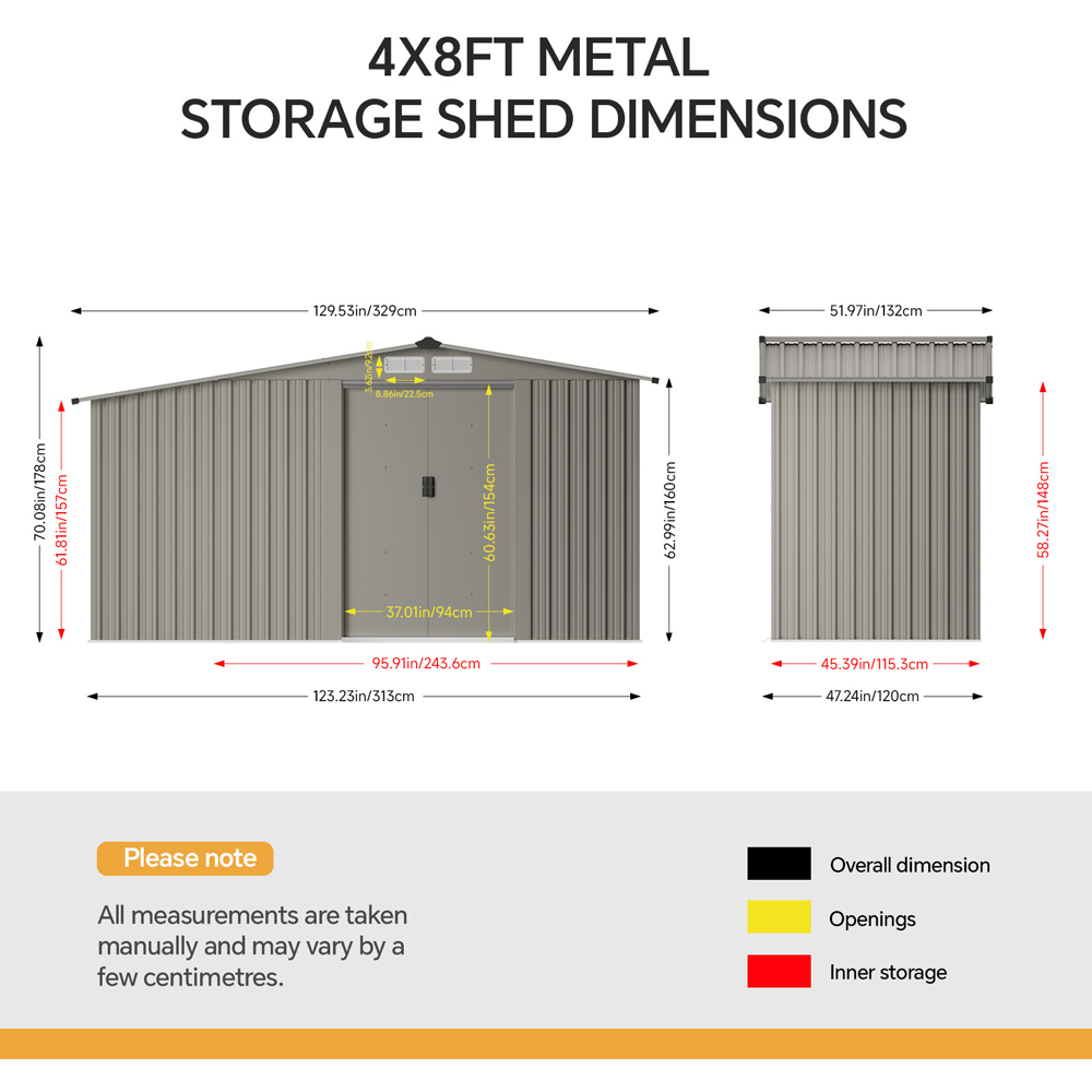 Living and Home 4 x 8ft Grey Aluminium Apex Garden Shed with Log Storage Image 8