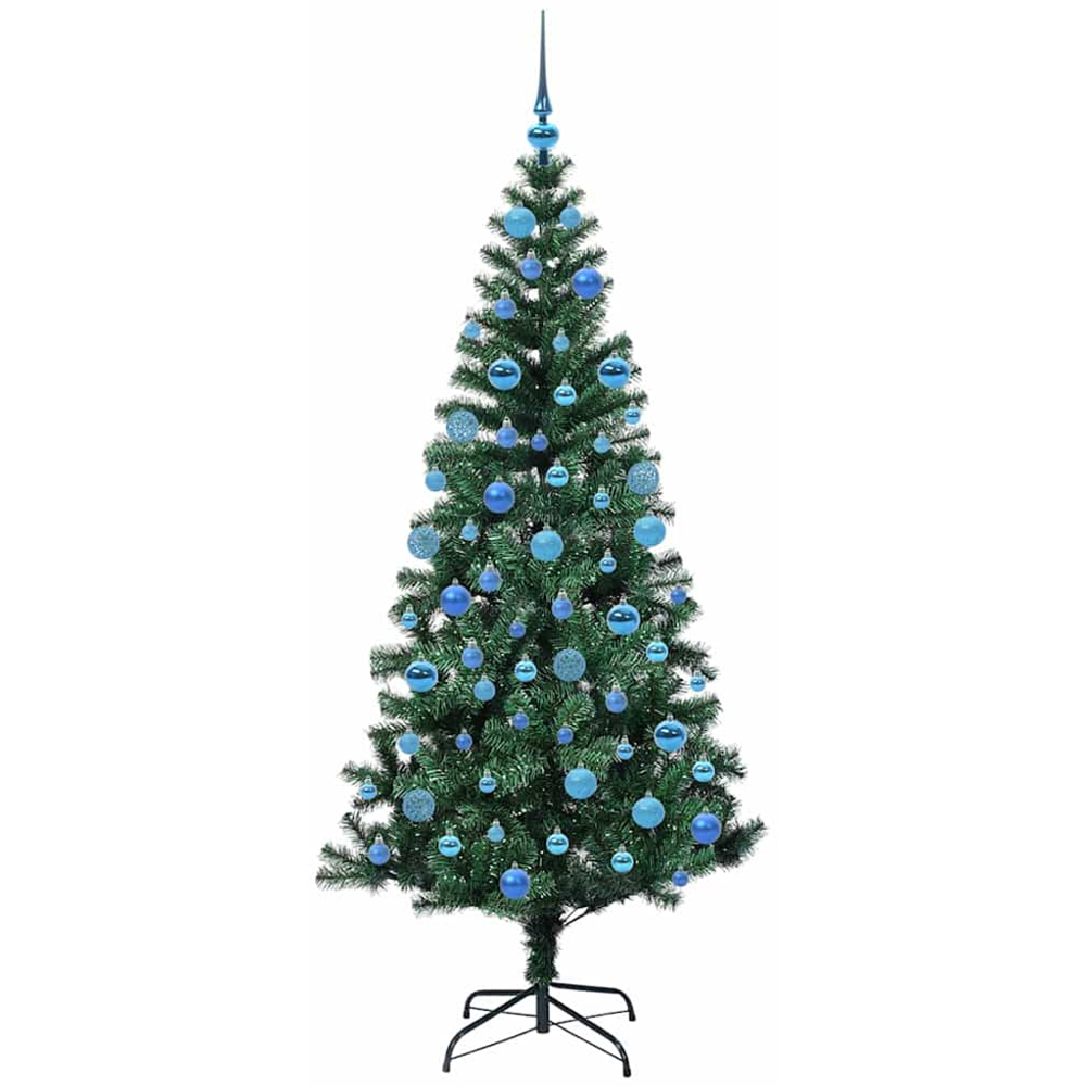 vidaXL Pre-Lit Blue Baubles Green Artificial Christmas Tree 6ft Image 4