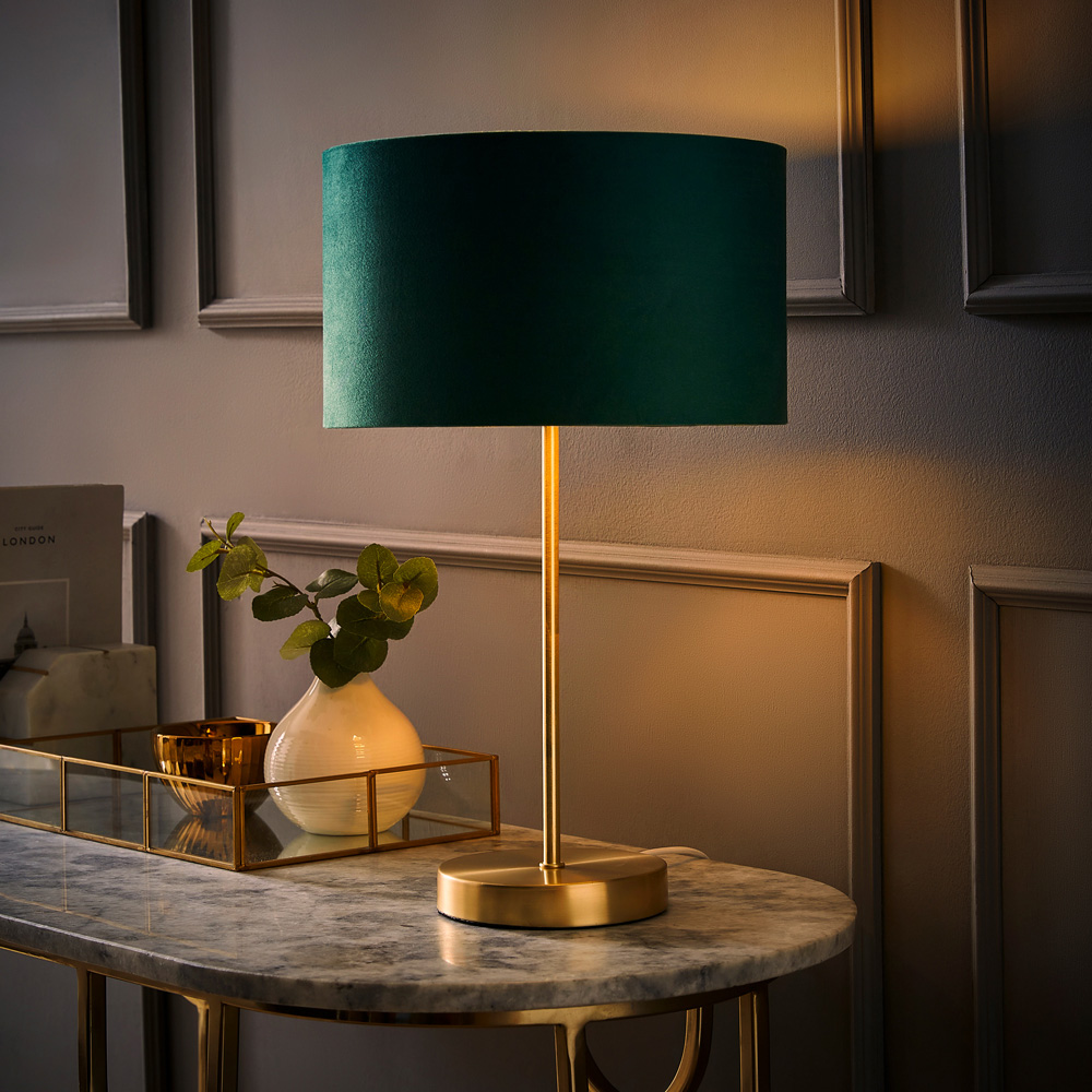 ValueLights Charlie Metallic and Green Velvet Shade Gold Table Lamp and Bulb Image 7