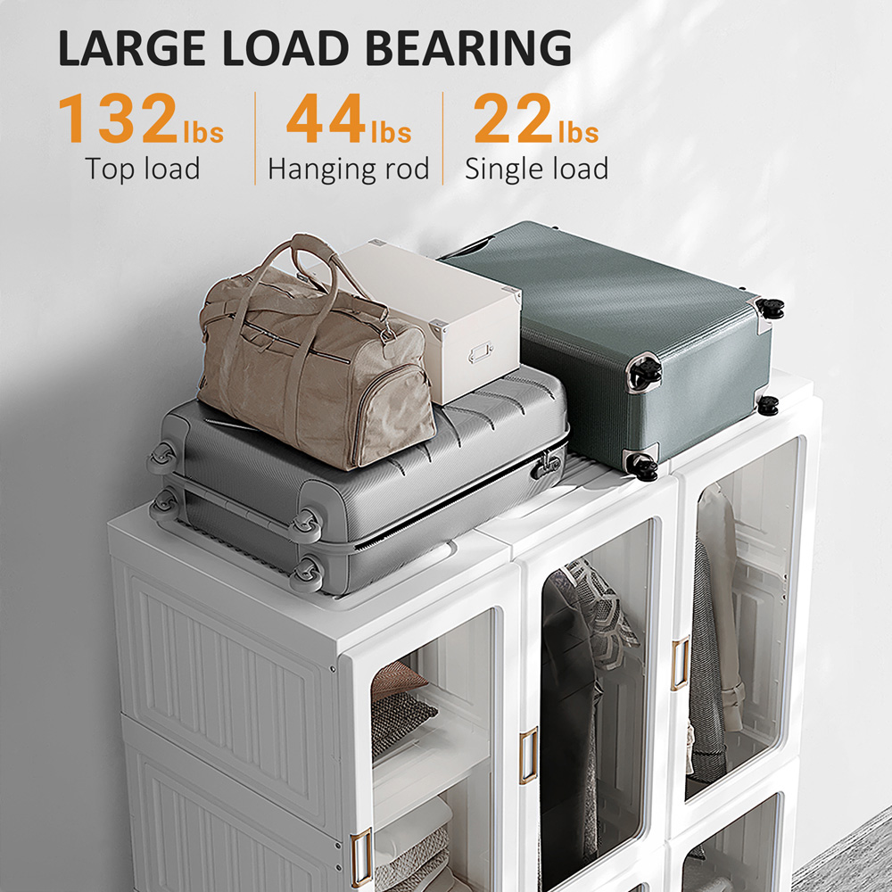Portland 9 Door White Portable Wardrobe Hanging Rods Image 6