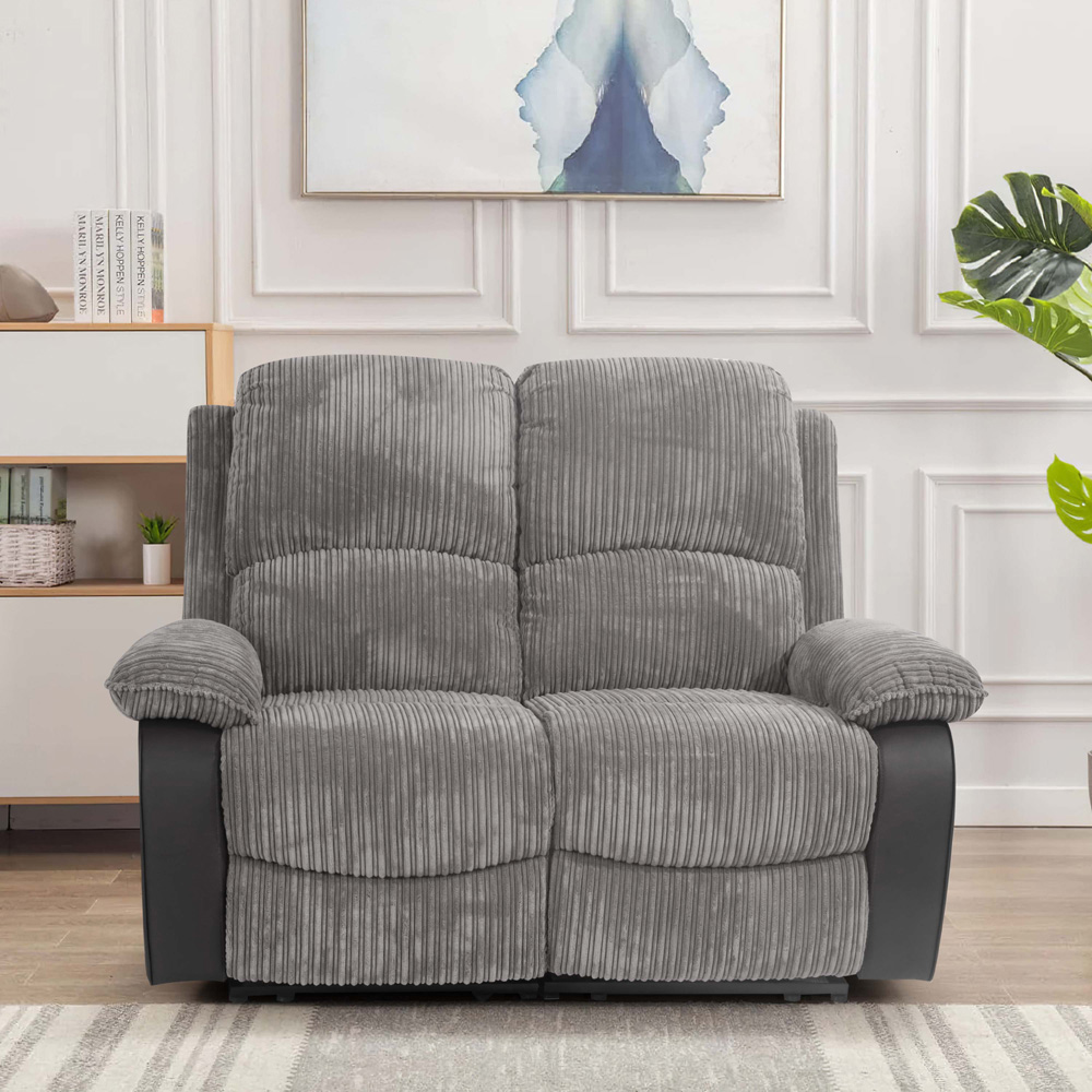 Comfy Living 6 Seater Grey Cord Fabric Electric Recliner Sofa Set Image 7