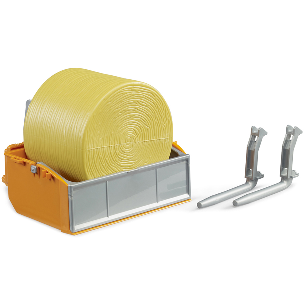 Bruder Kids Tractor Loading Box Accessory Set with Forks and Round Bale Image 2