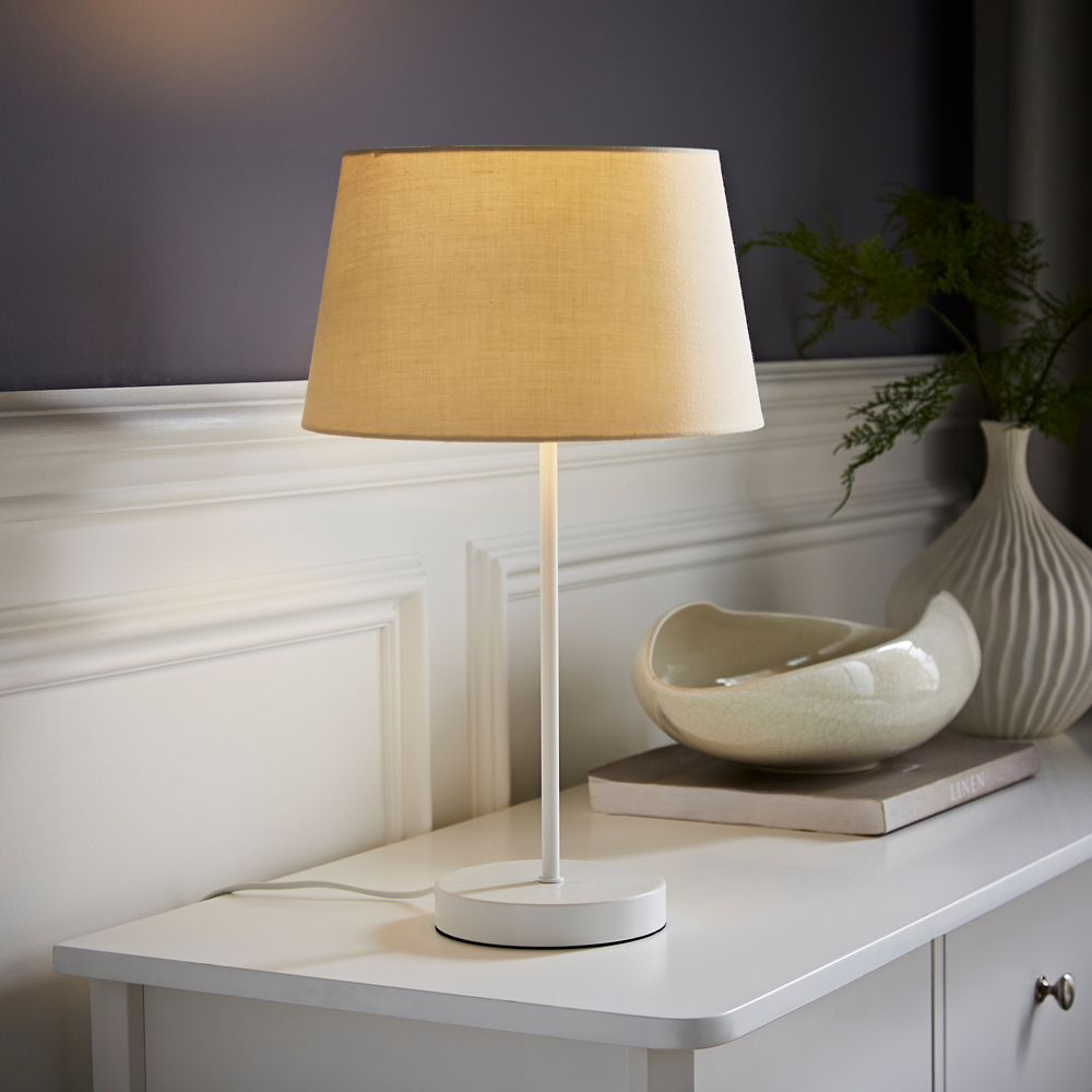 ValueLights Charlie Beige Tapered Shade White Table Lamp and Bulb Image 6