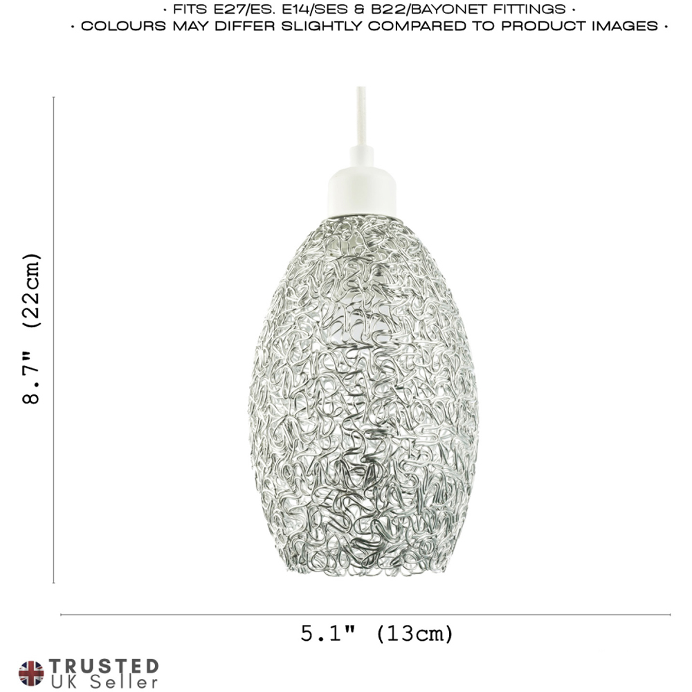 Happy Homewares Industrial Twisted Wire Mesh Metal Shiny Silver Pendant Shade Image 8