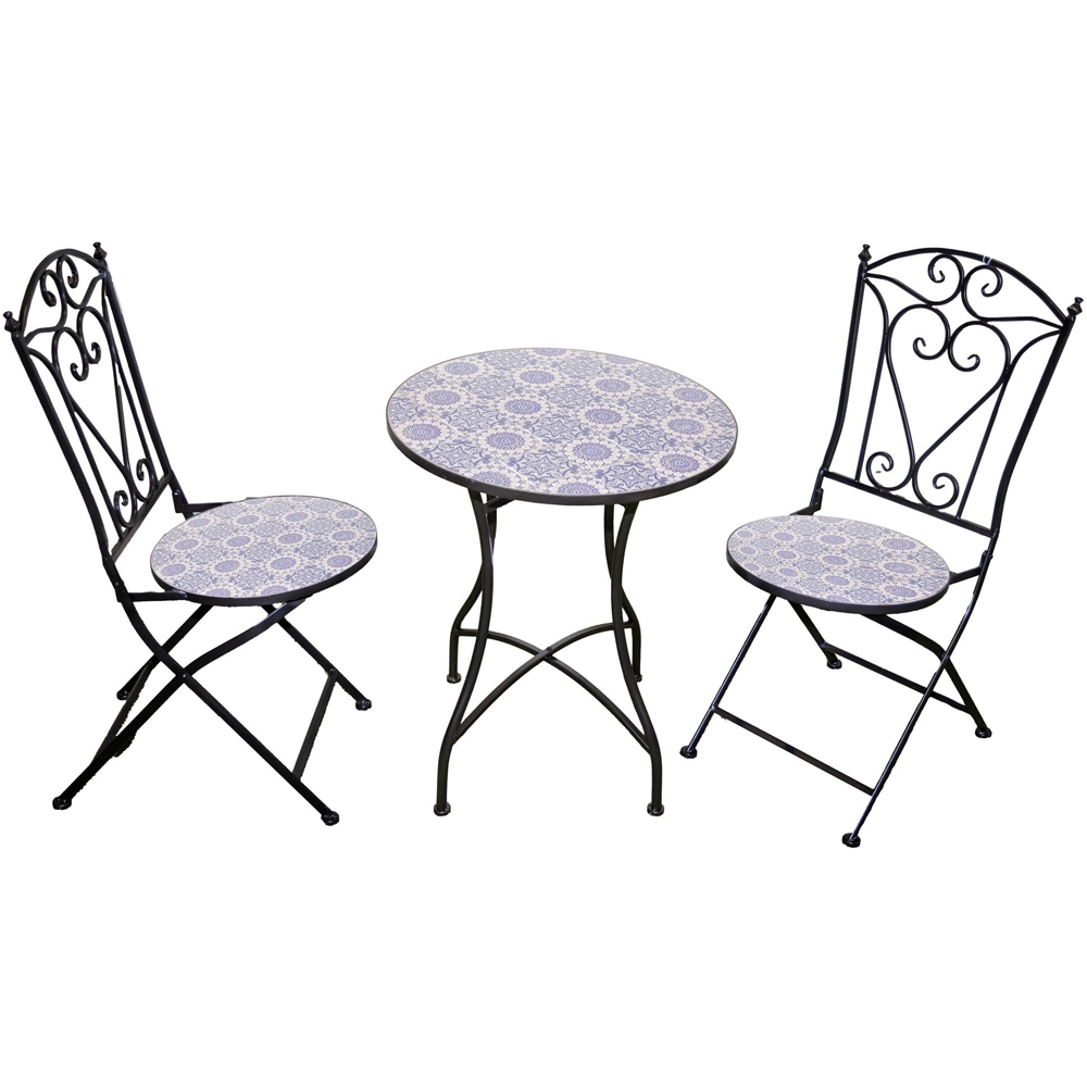Shatchi Porto 2 Seater Mosaic Ceramic Tile Top Foldable Bistro Set Image 2