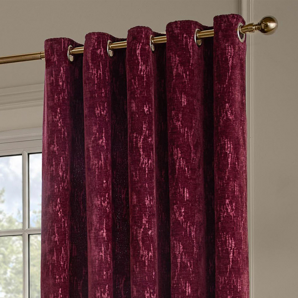 Paoletti Aurelio Burgundy Chenille Fully Lined Eyelet Curtains 229 x 137cm Image 3
